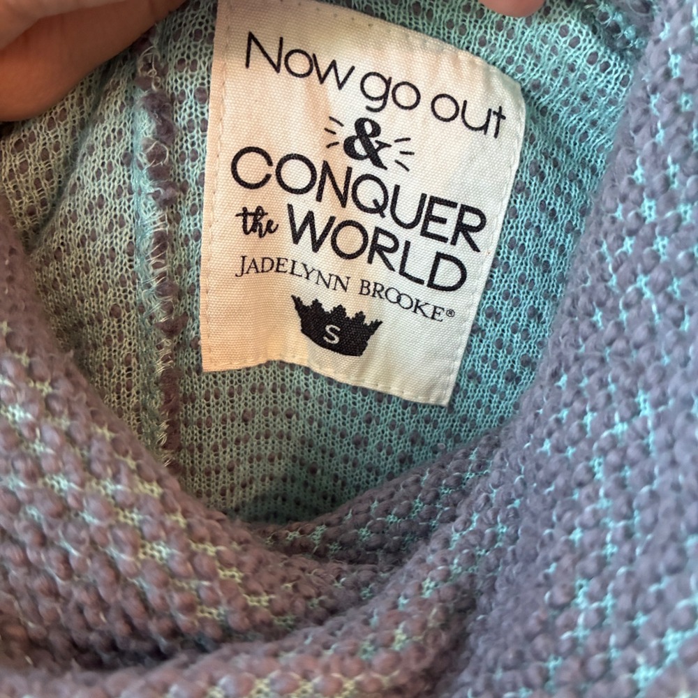 Jadelynn Brooke Cowl Neck Sweater Womens Small Grey Turqoise Lagenlook Granola - Picture 4 of 8